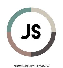 JS letters, four colors in abstract background logo, design identity in circle, alphabet letter