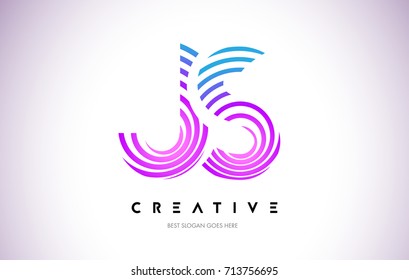 JS Lines Warp Logo Design.Vector Letter Icon Made with Purple Circular Lines.