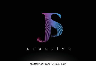 JS Logo Design With Multiple Lines. Artistic Elegant Purple Blue Lines Icon Vector Illustration.