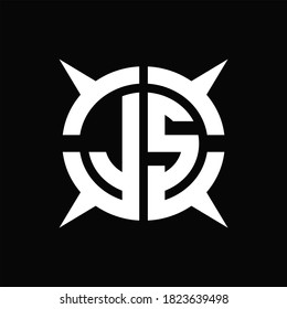 JS Logo monogram with four pieces circle slice design template on Black Background