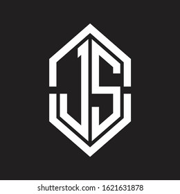 JS Logo monogram with hexagon shape and outline slice style with black and white