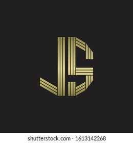 JS Logo monogram outline style linked isolated with gold colors
