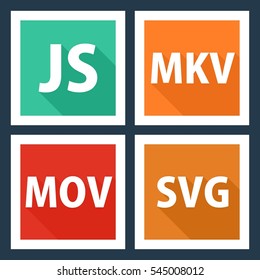 js, mkv, mov, svg. File format icons