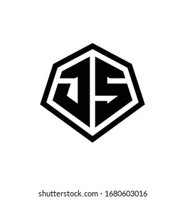 JS monogram logo with hexagon shape and line rounded style design template isolated on white background