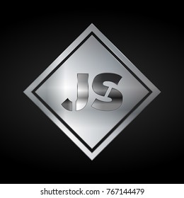 JS Monogram, Silver Logo, Metal Logo, Luxury, Elegant, Abstract, square