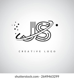 JS Orbit Monogram Logo - Futuristic Minimal Letter mark with Circular Line Art, Tech-Inspired Dots and Space Motion Concept for Modern Branding Identity (Logotipo de Monograma de Órbita JS - Marca de Letra Mínima Futurista com Linha de Arte Circular, Pontos Inspirados na Tecnologia e Conceito de Movimento Espacial para Identidade de Marca Moderna)