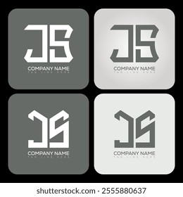 JS polygon, hexagon, flat and simple letter logo set in one artboard. JS minimalist and classic logo.
