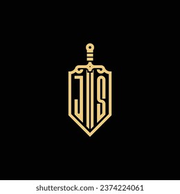 JS vintage shield and sword initial logo in high quality professional design that will print well across any print media