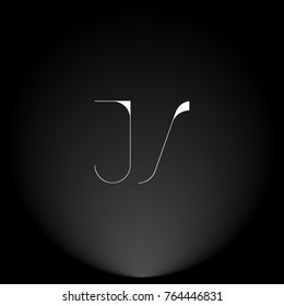 JS White thin minimalist LOGO Design with Highlight on Black Background.