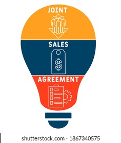 JSA - Joint Sales Agreement acronym, business   concept. word lettering typography design illustration with line icons and ornaments.  Internet web site promotion concept vector layout.