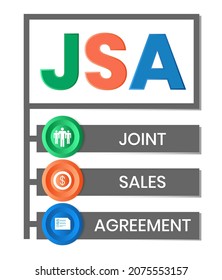 JSA - Joint Sales Agreement acronym, business concept. word lettering typography design illustration with line icons and ornaments.