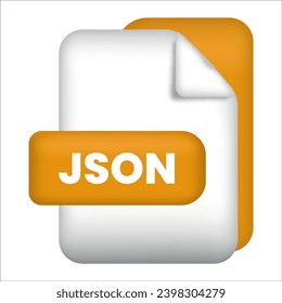 JSON file format icon. JSON file format 3d render icon on white background. JSON file format document color icon vector