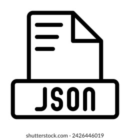 Json file icon outline style design. Document text file symbol, vector illustration.