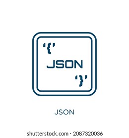 json icon. Thin linear json outline icon isolated on white background. Line vector json sign, symbol for web and mobile