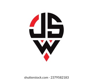 JSW letter location shape logo design. JSW letter location logo simple design.