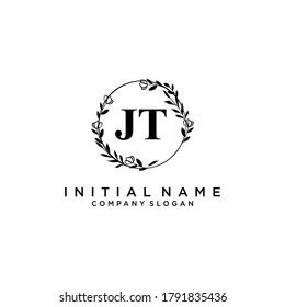 JT Beauty vector initial logo, handwriting logo of initial signature, wedding, fashion, jewerly, boutique, floral and botanical with creative template for any company or business.
