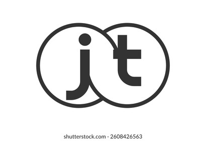 JT business company emblem with outline rounds and letters j t. Logo template of two merged circles for brand identity, logotype. Vector Infinity symbol  and technology sign.