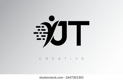 JT Creative Digital Monogram Logo – Futuristic Letter mark Design Featuring Human Shape, Pixel Motion and Minimal Tech Style for Innovative Branding Identity
