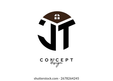 Diseño creativo del concepto del logotipo del monograma inmobiliario de JT en forma de círculo