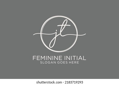 JT handwriting logo with circle template vector logo of initial signature, wedding, fashion, floral and botanical with creative template.