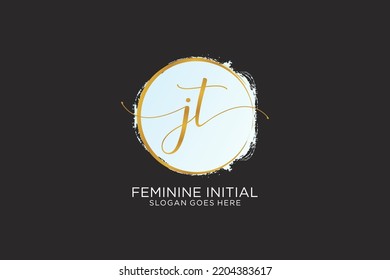 Logotipo de escritura manual JT con plantilla de círculo, firma vectorial, boda, moda, floral y botánica con plantilla creativa.