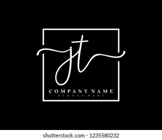 JT Initial handwriting square minimalist logo vector