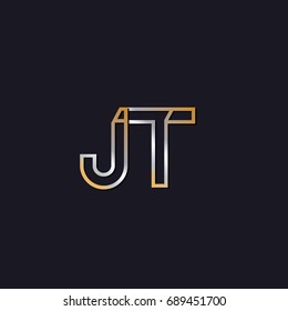 JT initial letters elegant logo golden silver black background