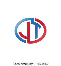 JT initial letters looping linked ellipse logo red blue