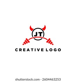 JT initial monogram for fitnes or gym logo with devil style design