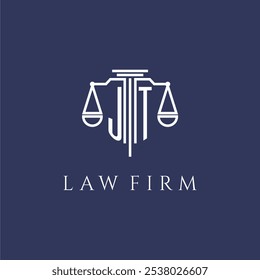 Monograma inicial de JT para el logotipo del bufete de abogados con Imagen de Vector de escalas