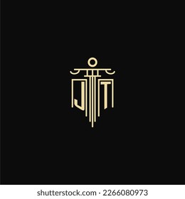 Monograma inicial JT para abogados logo con ideas de diseño de pilares