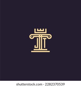 JT initial monogram logo for lawfirm with pillar  crown image design