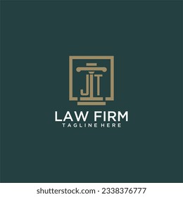JT initial monogram logo for lawfirm with pillar design in creative square