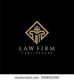 Logotipo de monograma inicial JT para la firma de abogados con pilar en diseño cuadrado creativo