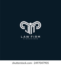 Firma de abogados de logotipo de monograma inicial de JT con diseño de pilar