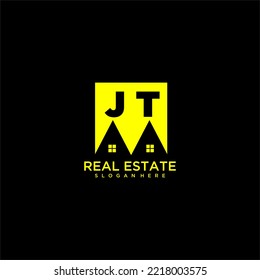 JT initial monogram logo real estate in square style design