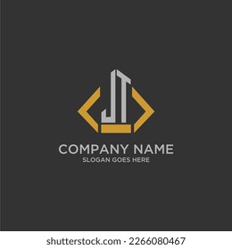 JT initial monogram logo for real estate with building style