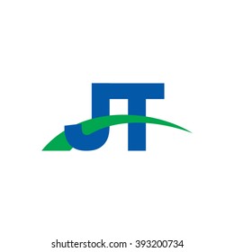 JT initial overlapping swoosh letter logo blue green