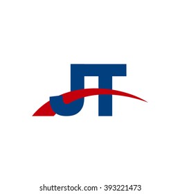 JT initial overlapping swoosh letter logo blue red