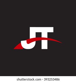 JT initial overlapping swoosh letter logo white red black background