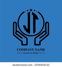 JT initials held within hands, symbolizing trust and protection. The circle represents unity, while stars highlight excellence and ambition.