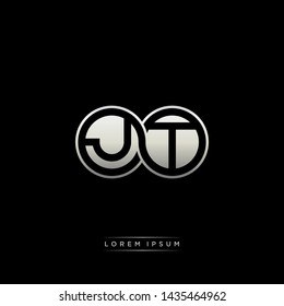 JT J T initial letter linked circle capital monogram logo modern template silver color edition
