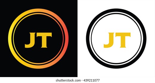JT letters icon design template elements in abstract background logo, design identity in circle, alphabet letter