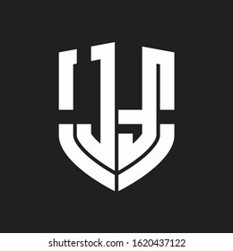 JT Logo monogram with emblem shield shape design isolated on black background