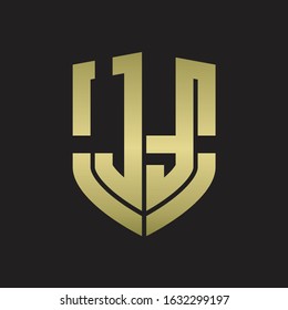 JT Logo monogram with emblem shield shape design isolated gold colors on black background