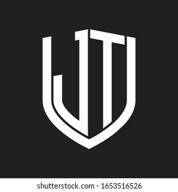 JT-Logo-Monogramm mit Emblem-Schild-Design einzeln auf schwarzem Hintergrund