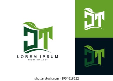 JT-Logo-Monogramm mit grünem Blatt Bio-Bio-Formblatt Premium-Vektordesign-Vorlage