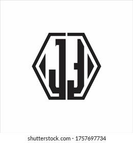 Monograma de logotipo JT con plantilla de diseño redondeado de línea hexagonal sobre fondo blanco