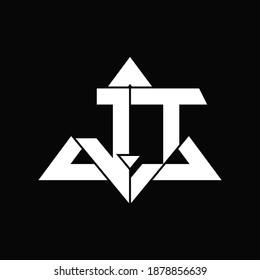 Monograma de logotipo JT aislado con plantilla de diseño de forma triangular sobre fondo negro