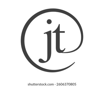 JT logo from two letter with circle shape email sign style. J and T round logotype of business company for brand identity.